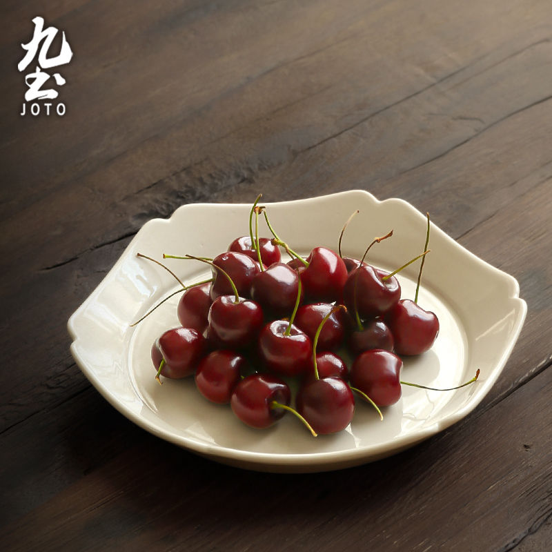 Nine soil grass and wood gray glaze Japanese handmade tableware ceramic rice plate petal vegetable plate steak salad plate household food utensils