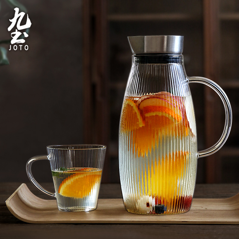 Nine Earth Summer Glass Cold Kettle Home Large Capacity Cold Kettle Juice Jug Day Style High Temperature Resistant Open Water Bubble Teapot