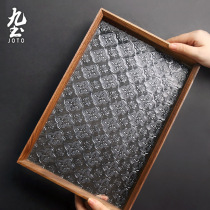 Nine-Earth-Style Solid Wood Glass Tea Tray Creative Walnuts Wood Trays Retro Sea Tang Flower Glass Fruit Tray Containing Pan