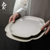 Nine-earth-style hand-made ceramic dinner plate creative petal plate minimalist Western dining tray Pasta Pastry Dish Home Dish tray