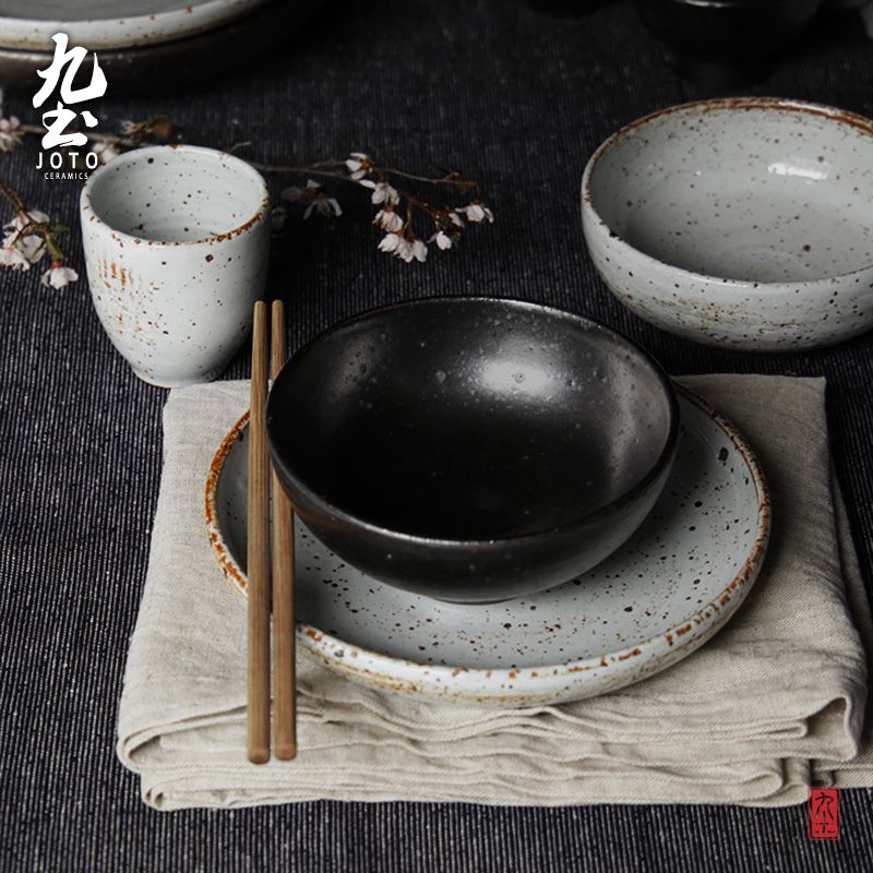 Handcrafted Coarse Pottery Retro Bowl Cutlery Cutlery and wind tray Dish Trays Dish Home Minimalist Daily Style Duo Gourmet Suit-Taobao