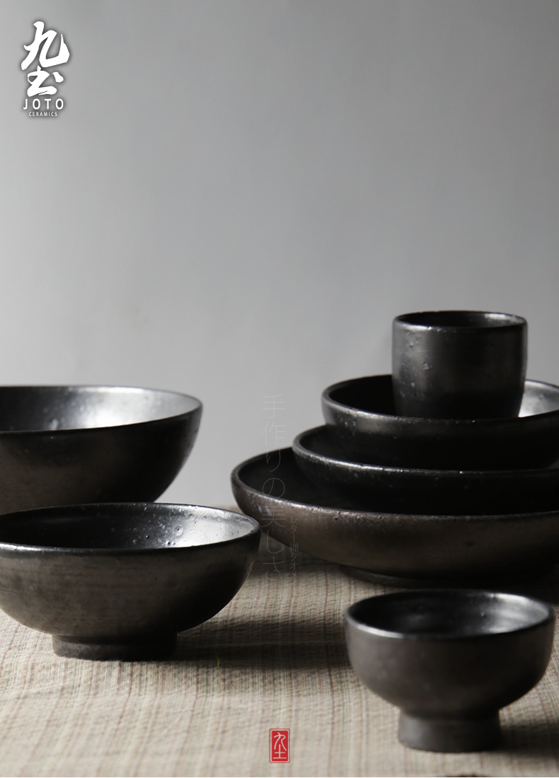 Chín trái đất làm bằng tay đồ đá bát bát bộ đồ ăn gia dụng đặt chén trà bát lớn trong đĩa phẳng tùy chỉnh thực phẩm Nhật Bản - Đồ ăn tối bộ chén đĩa cao cấp