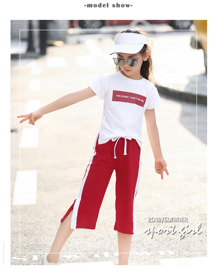 Cô gái mùa hè 2019 phong cách mới thời trang hipster mạng đỏ quần áo trẻ em lớn thể thao 12 cô gái 15 tuổi - Phù hợp với trẻ em quần lót bé trai