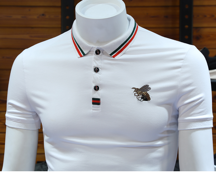 Mùa hè nam ngắn tay áo polo Châu Âu trạm ong thêu t-shirt mercerized cotton ve áo polo áo sơ mi nửa-shirt triều