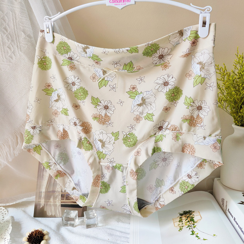 Graphene Caitian underwear women's printed ice silk high waist large size plus fat extra large fat mother 150-180 catties