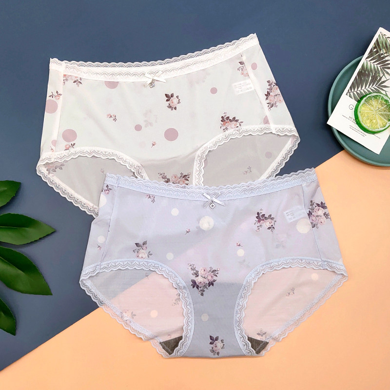 Graphene Color Field Briefs Female Ice Wire Ultra Slim Medium-high Waist 31569 Printed Antibacterial Breathability Sensation Flat Angle 31568