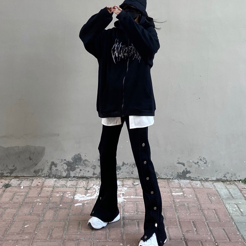 FOG style European and American high street side-breasted slit mopping black casual pants for women spring and autumn straight loose trousers for men