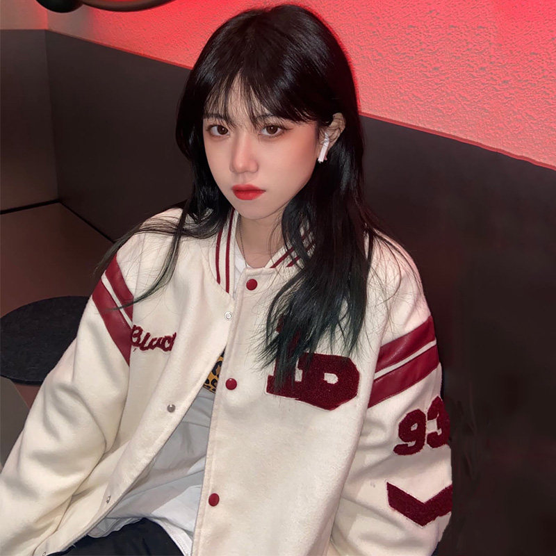 Alphabet baseball uniform female 2022 spring new trendy brand loose bomber jacket ins American street couple jacket