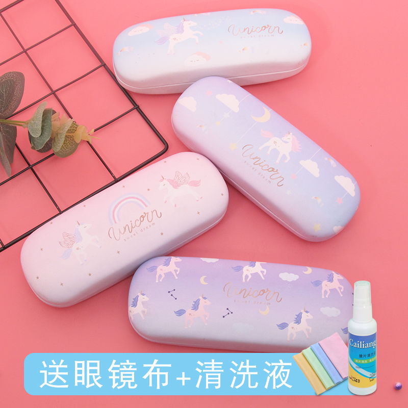 South Korea&#39;s small fresh male and female student glasses case tinplate fashion cartoon cute girl heart INS soft sister literature and art