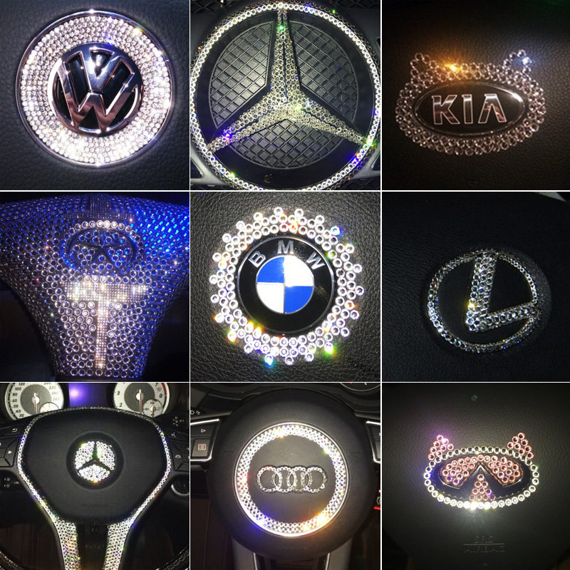Car interior stickers crystal diamond car stickers interior steering wheel DIY decoration creative personality exterior car logo stickers stickers