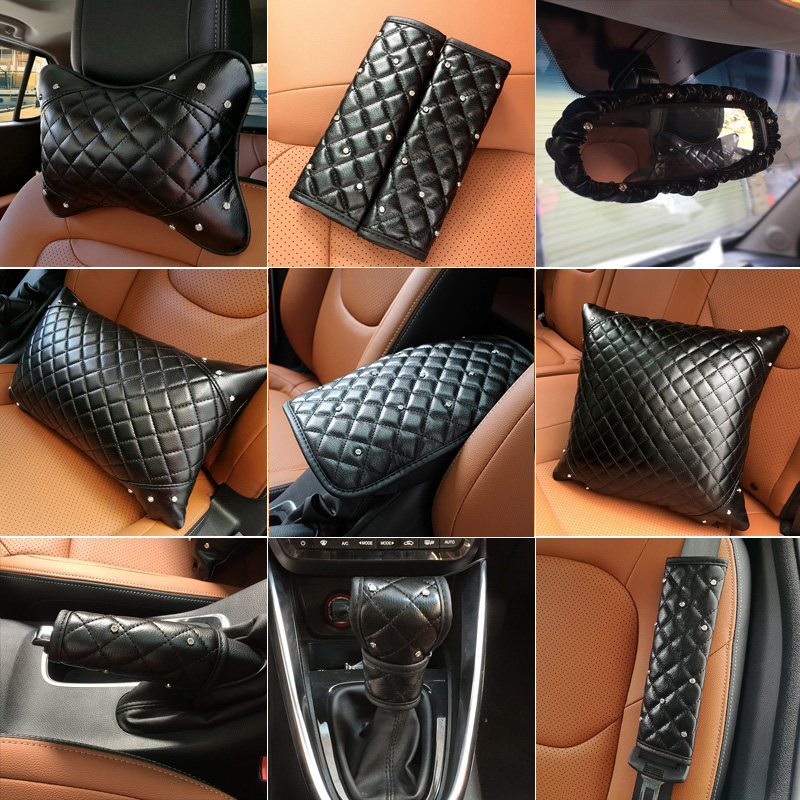 New inlaid drilling car seat belt protecting shoulder sleeve gear shifting handle the glove hand brake sleeve rear mirror cover car armrest box sleeve universal