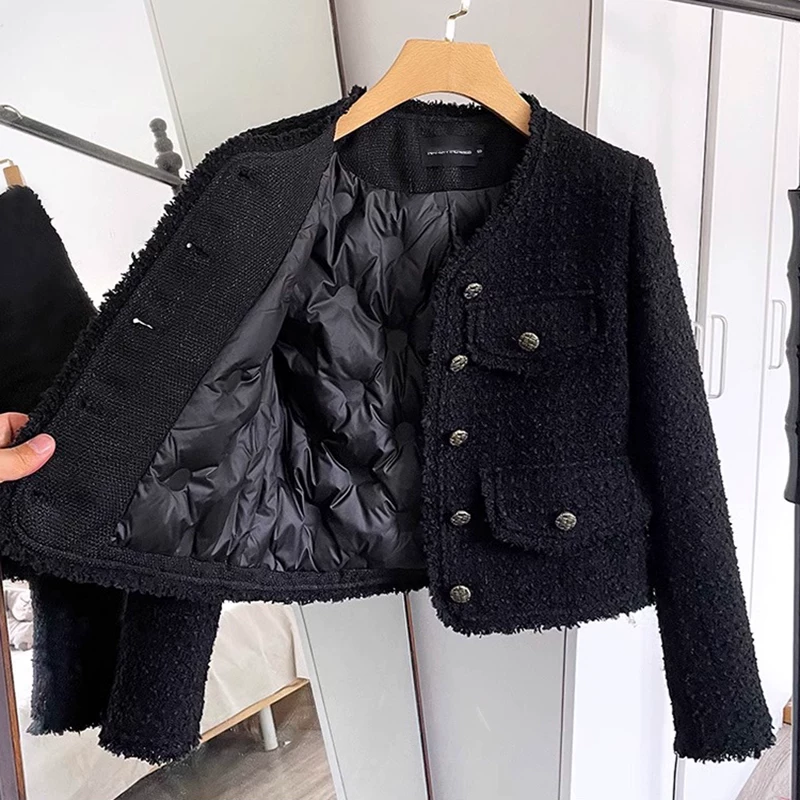 Демисезонная черная куртка, стиль Chanel, французский стиль