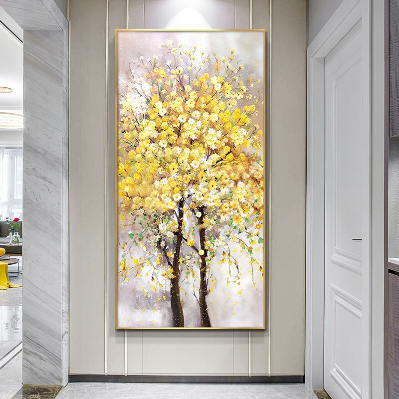 Money Tree Money Tree Entrance Painting Vertical Version Hand-Painted Oil Painting Living Room Modern Hanging Painting Corridor Aisle Accessible Luxury High-End