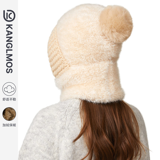 Kanglmos Fleece-Lined Hat Winter Cycling Cold-Proof Face Mask Warm Neck Gaiter Thickened Windproof Ear Protection Hat for Women