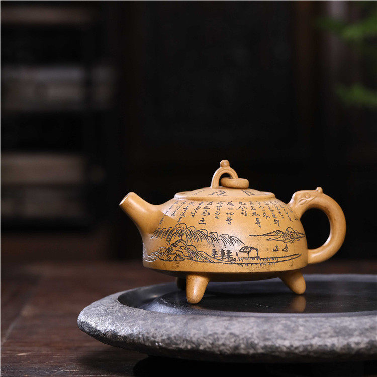 Zhengzong Yixing Purple Sand Pot parent Zhou Guizhen Pure Entirely Handmade Utiliti Tea Tea Tea Pot Three Foot Stone Ladle Return Pot-Taobao