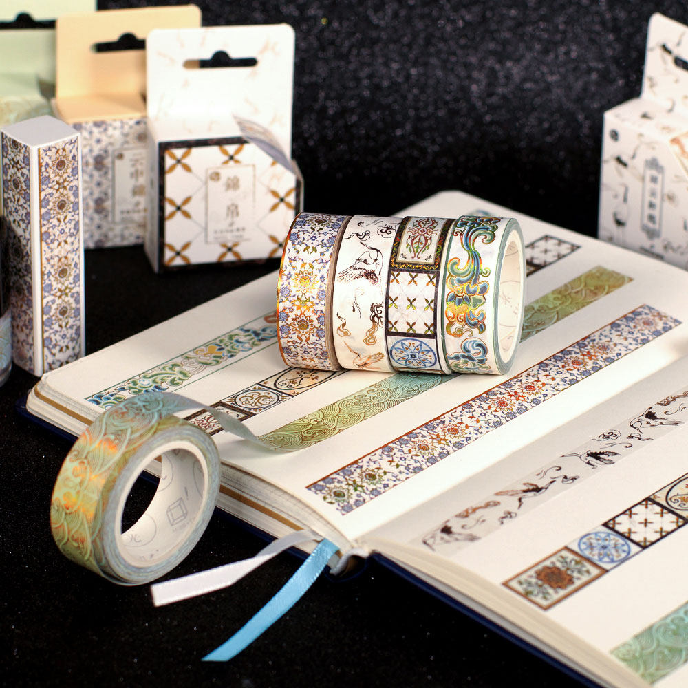 Enigma Nuo Brocade bronzing hand book decoration stickers Ancient style diy sticker material and paper tape paper boxed film roll