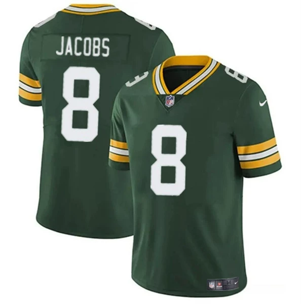 Футболка T-образная с вышивкой Jacobs, игрок команды Green Bay Packers, номер 8, NFL Rush джерси, зелёная команда