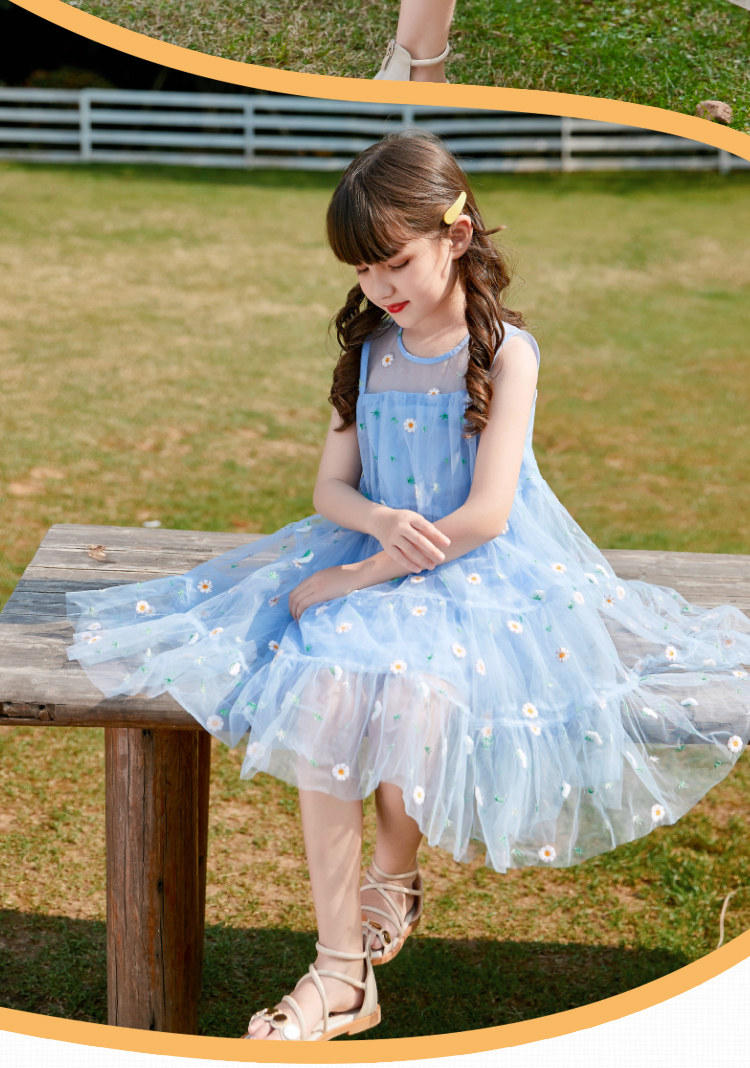 高梵 2020年新款 小雏菊刺绣多层网纱 女童公主裙 天猫优惠券折后￥74包邮（￥89-15）100~160码2色可选