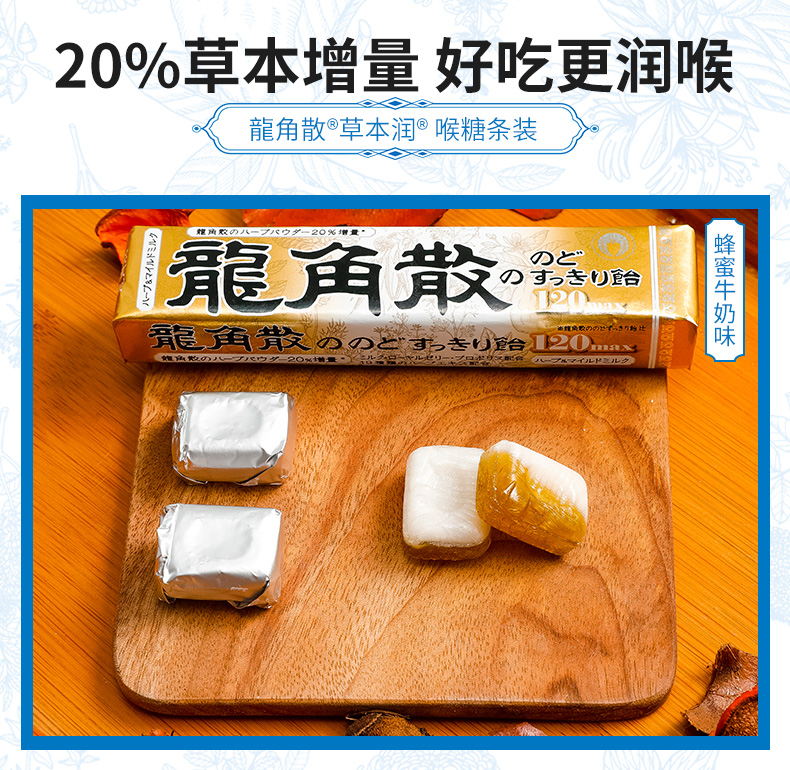 日本 龙角散 草本润喉糖  蜂蜜牛奶味 40g*10条 图2