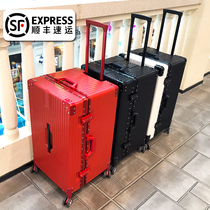 Large-capacity luggage womens strong and durable thickened aluminum frame trolley case password box suitcase mens leather box tide