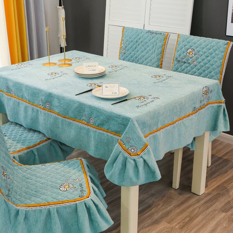 Thick chenill dining table cloth chair cover chair cushion set home simple dining table chair cover integrated non-slip cushion