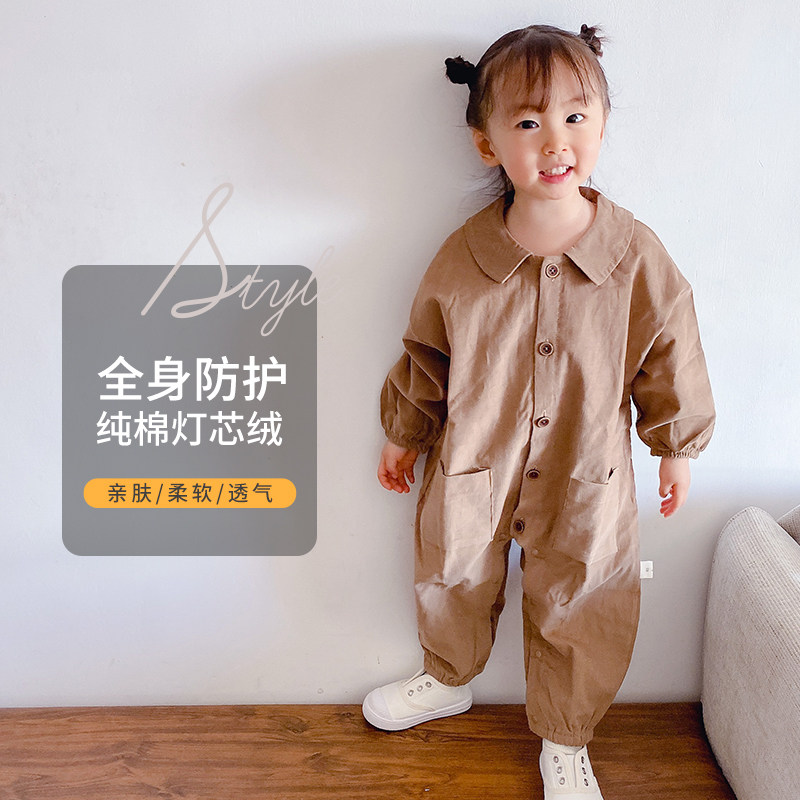 One-piece coveralls children's anti-dirty crawling clothes corduroy baby set cotton clothes baby winter crawling full body autumn and winter
