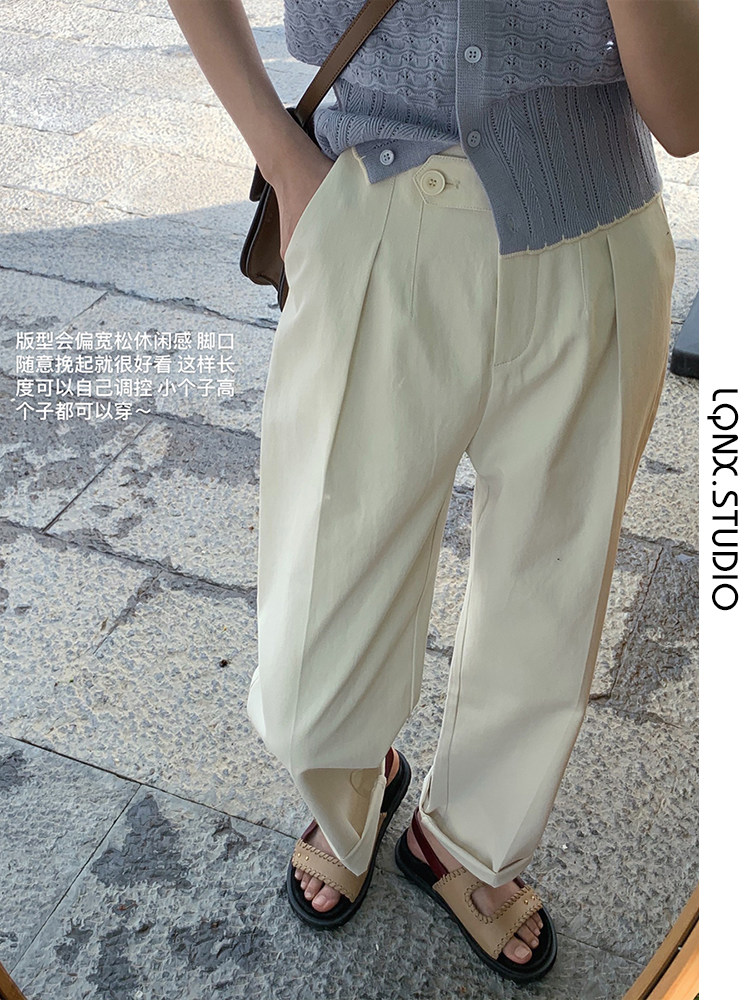 2023 NEW AUTUMN HIGH-WAISTED SLIM DESIGN THIN WHITE SUIT PANTS WOMENS COTTON DRAPE CASUAL STRAIGHT PANTS