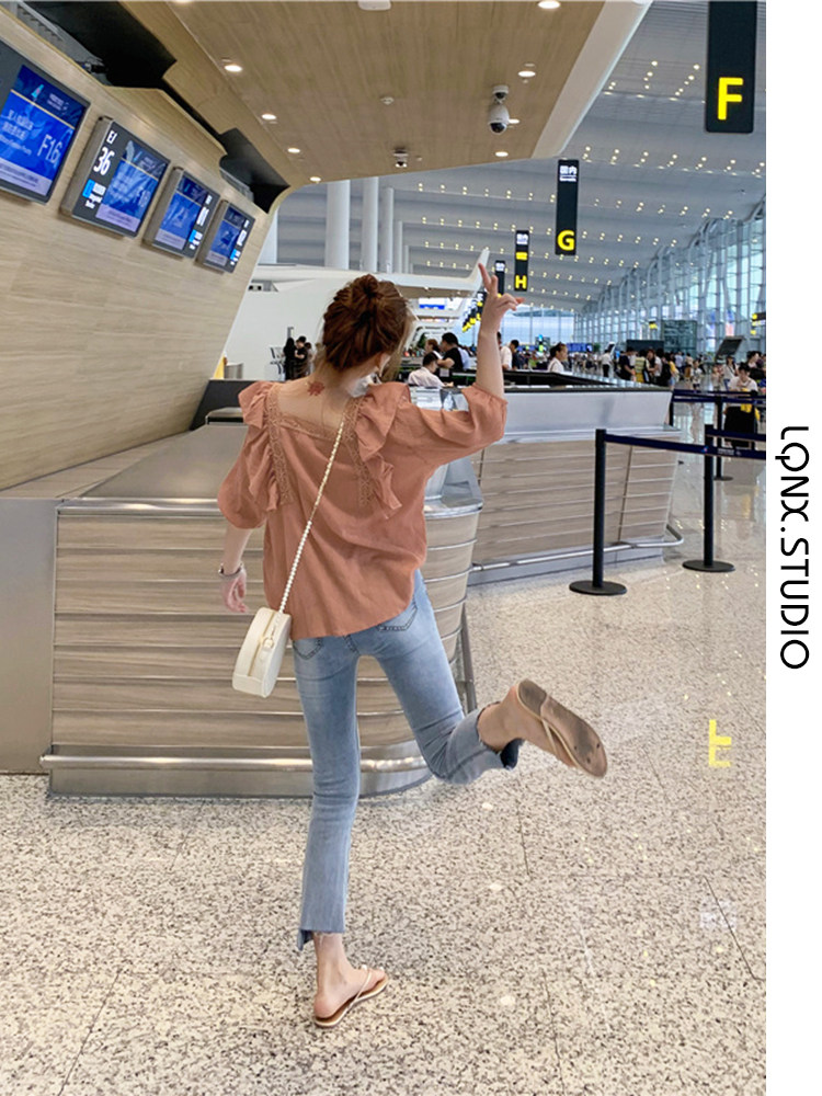 FRENCH VINTAGE COTTON LINEN SHIRT WOMENS 2023 NEW SUMMER LOOSE KOREAN VERSION HALF SLEEVE RUFFLED BABYDOLL TOP