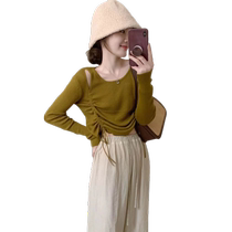 Design niche off-shoulder drawstring sweater for women 2024 new spring scheming loose long-sleeved short top