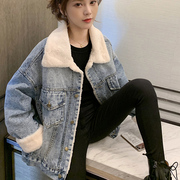 2020 mùa thu / mùa đông xu hướng mới cộng với nhung ve áo denim jacket sinh viên lỏng lẻo bf phụ nữ bông Quần áo lưới màu đỏ retro đầu