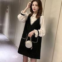 2021 Spring and Autumn New Long Sleeve Fake Two Pieces Patched Port Flavor Polo Dress Loose Design