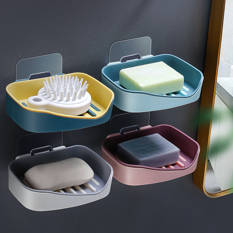 SOAP BOX DRAIN WALL-MOUNTED SUCTION CUP FREE OF PUNCH CREATIVE SOAP CASE SHELF MAKEUP ROOM DOUBLE SHELF SOAP CASE