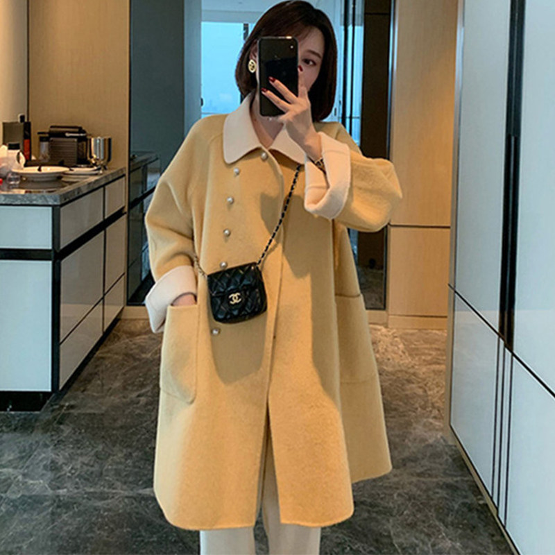 Hepburn style mid-length woolen trench coat women's 2021 winter new small Korean style ladies woolen coat