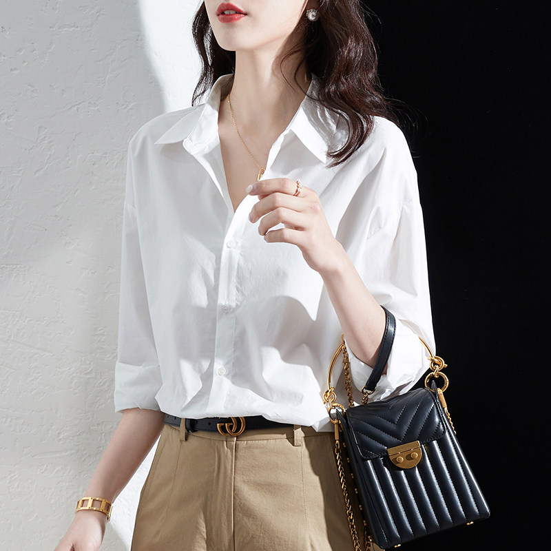 Herbenwind white shirt woman 2021 new ins day system commute 100 hitch spring long sleeve career lady shirt