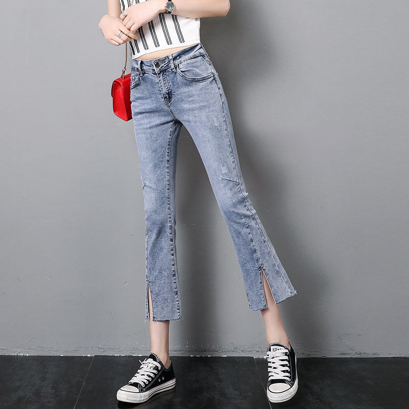 Jeans woman big size 2021 new 90% opening fork pants high waist elastic display slim trend 100 lap microhorn pants