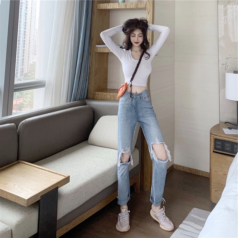 Breaky jeans in spring and summer 2021 new red light waist coat straight tube pants casual trousers