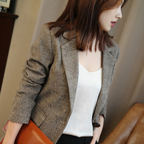 Suit jacket female plaid autumn winter new chic retro 1 grain buckle Hebbon winds-up wool fur little west suit
