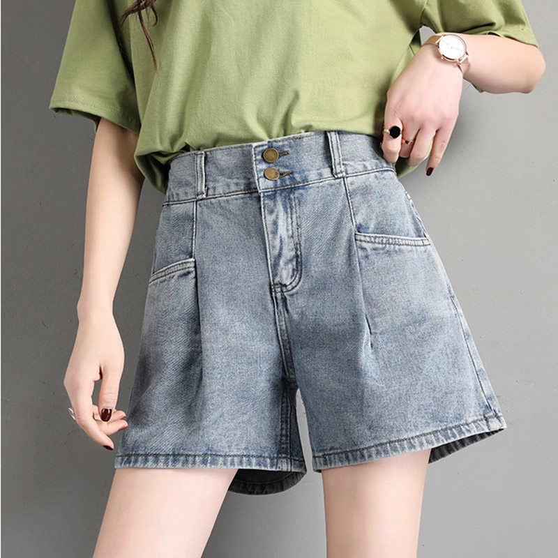 Denim 30% Hot Pants Woman 2021 Summer loose straight drum 100 Lap Over Kneecap 50% Pants Tide Ins Student Shorts