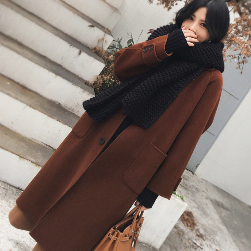 Autumn and winter caramel-colored woolen coat women's mid-length 2021 new Korean loose over-the-knee woolen fashion coat