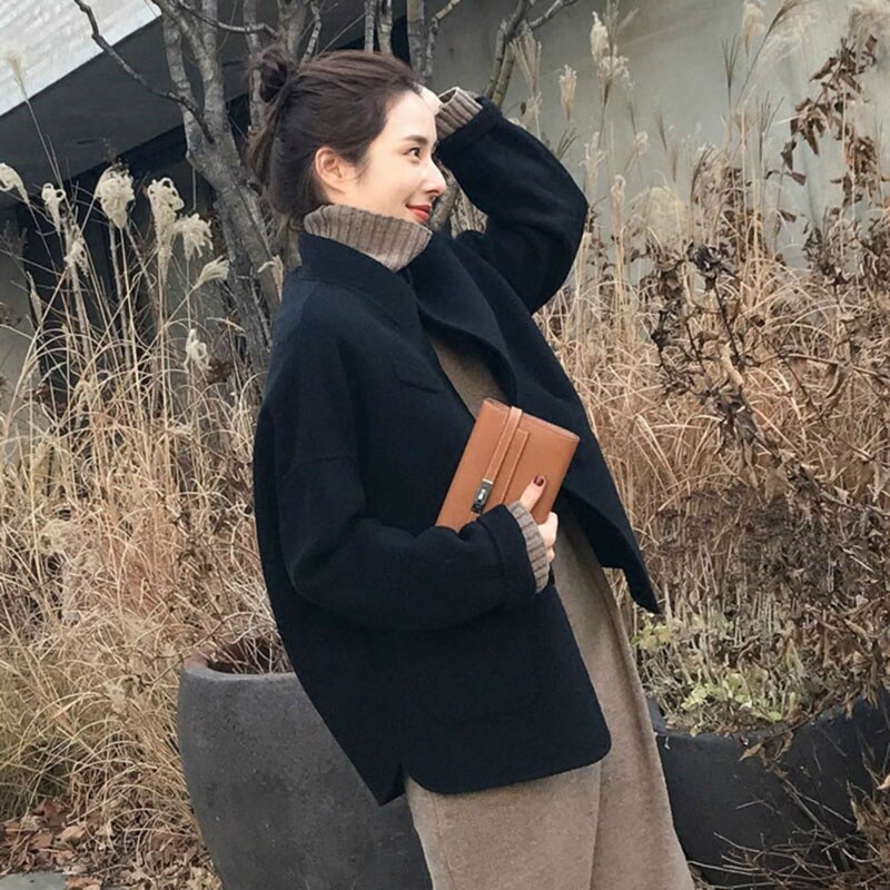 Cashmere Suede Sub Great Coat Autumn winter Short Temperament Women Dress Korea 100 Hitch Collar Local Flavor Black Fur Coats