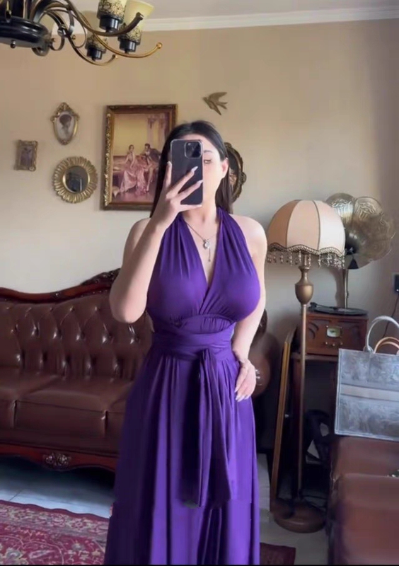 High-End Two-Piece Party Dress with a Sense of Elegance, Long Party Gown for Socialites, Backless Purple Halter Neck Dress