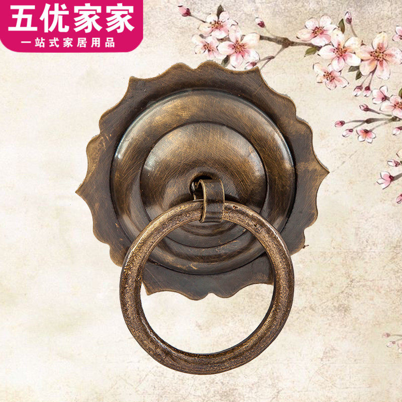 Chinese imitation antique pure copper small handle door ring handle classical brief vintage vintage solid wood gate lace copper decoration