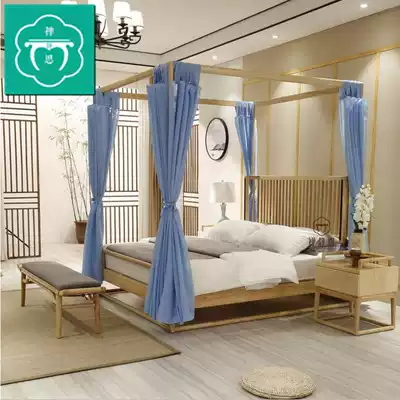 New Chinese all solid wood frame bed Homestay Inn Zen simple solid wood bed double wedding bed modern furniture