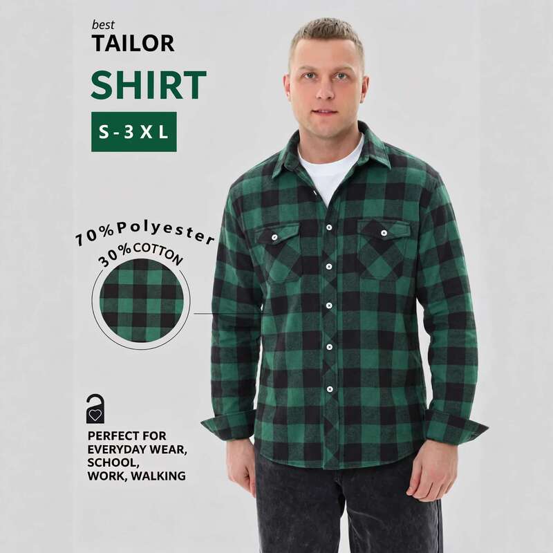 Amazon Brushed Flannel Plaid Shirt for Men, Long-Sleeve Trendy Comfortable Cardigan, European Size, High-Quality Export Hot-Selling Men's Shirt
