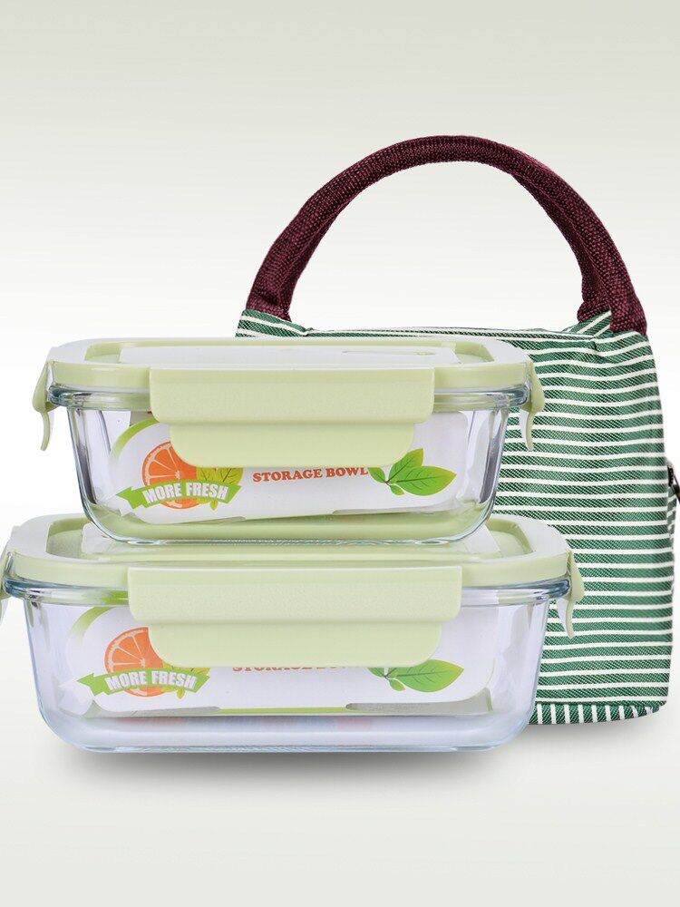 Refreshing Box Microwave Heating Lunch Box Special Bowl Office Work Family Glass Separation Round Fruit Case Lunchbox Kit