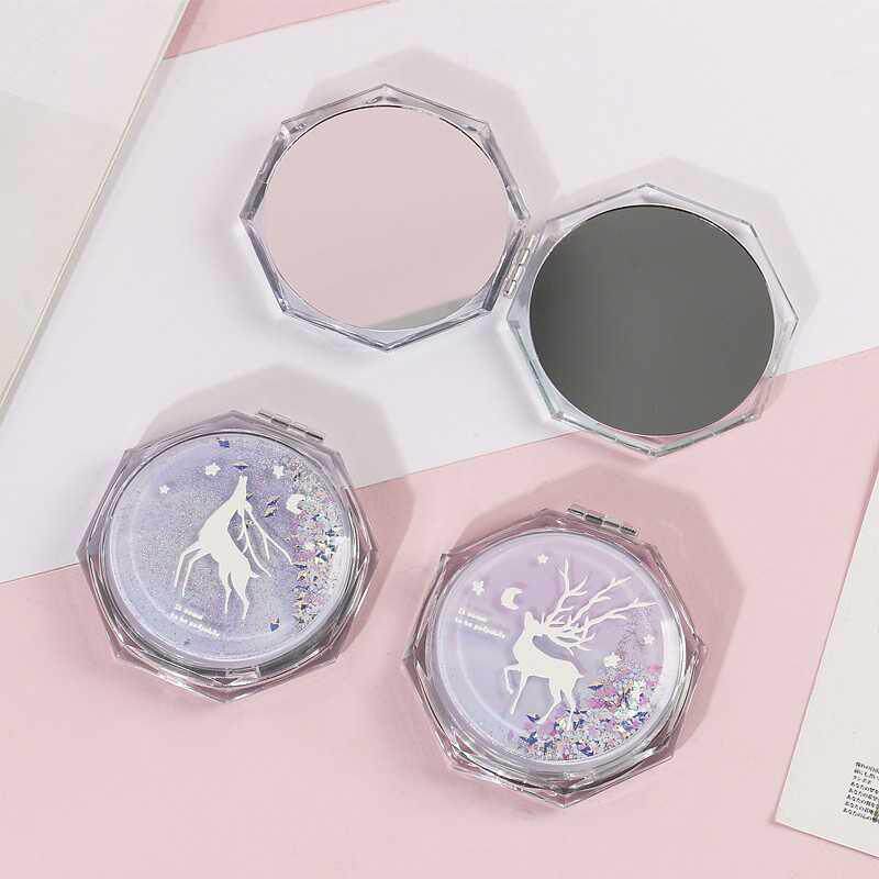Korean Creative Quicksand Makeup Mirror Mini Flip-Up Carry-on Small Mirror Cute Girly Heart Double-Sided Mirror