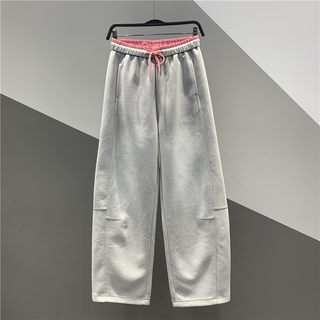 2025秋冬新款松紧腰系带撞色扎染弯刀香蕉卫裤拖地阔腿哈伦长裤女