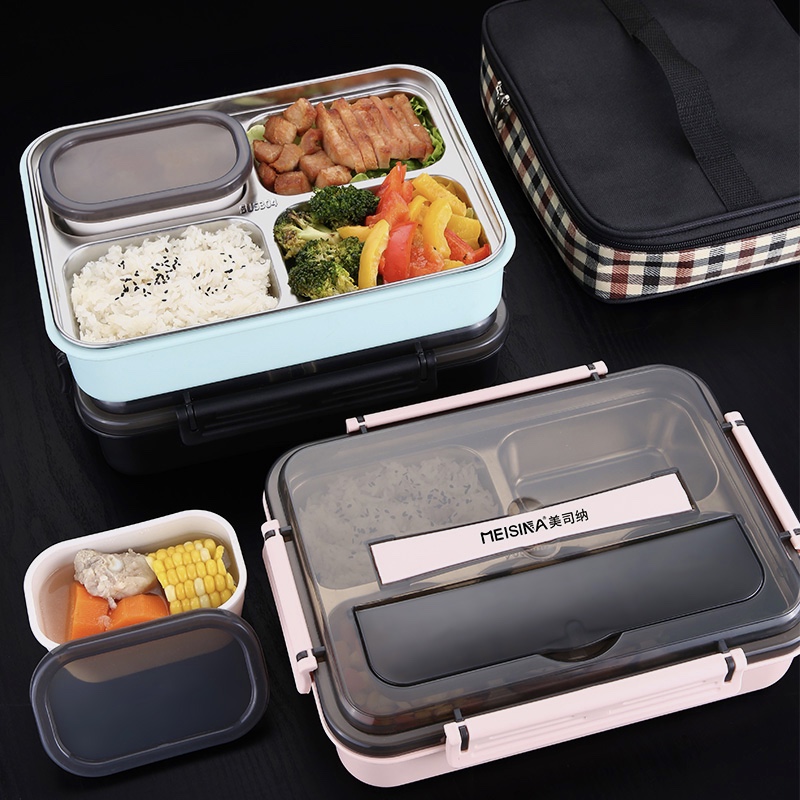 Stainless Steel Insulated Lunch Box Large Capacity Student Dining Box Microwave Suit Separated Lunchbox Dinner Plate Barrel Office Workers