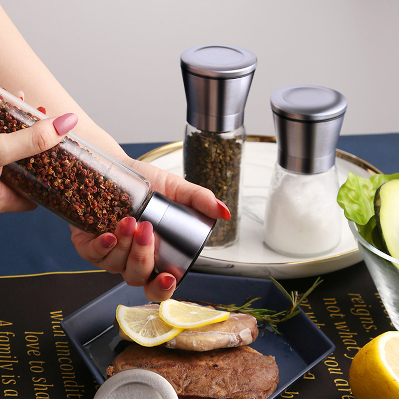 Manual Black Pepper Grinder German Stainless Steel Seasoning Kitchen Glass Bottle Flowers Pepper Powder Milling Sea Salt Grain Home