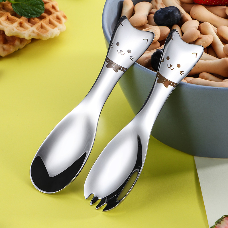 Cute 304 Stainless Steel Cartoon Children Cat Head Spoon Creative Dessert Ice Cream Spoon Fork Spoon Fork Spoon Fork Spoon